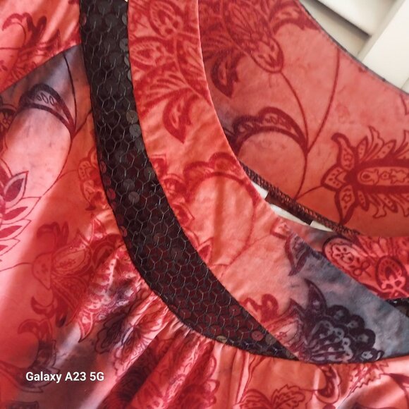 CJ Banks Womens Floral Print Top W/ Sequined Detail 3/4 Sleeve Lightweight Multi - Picture 3 of 8